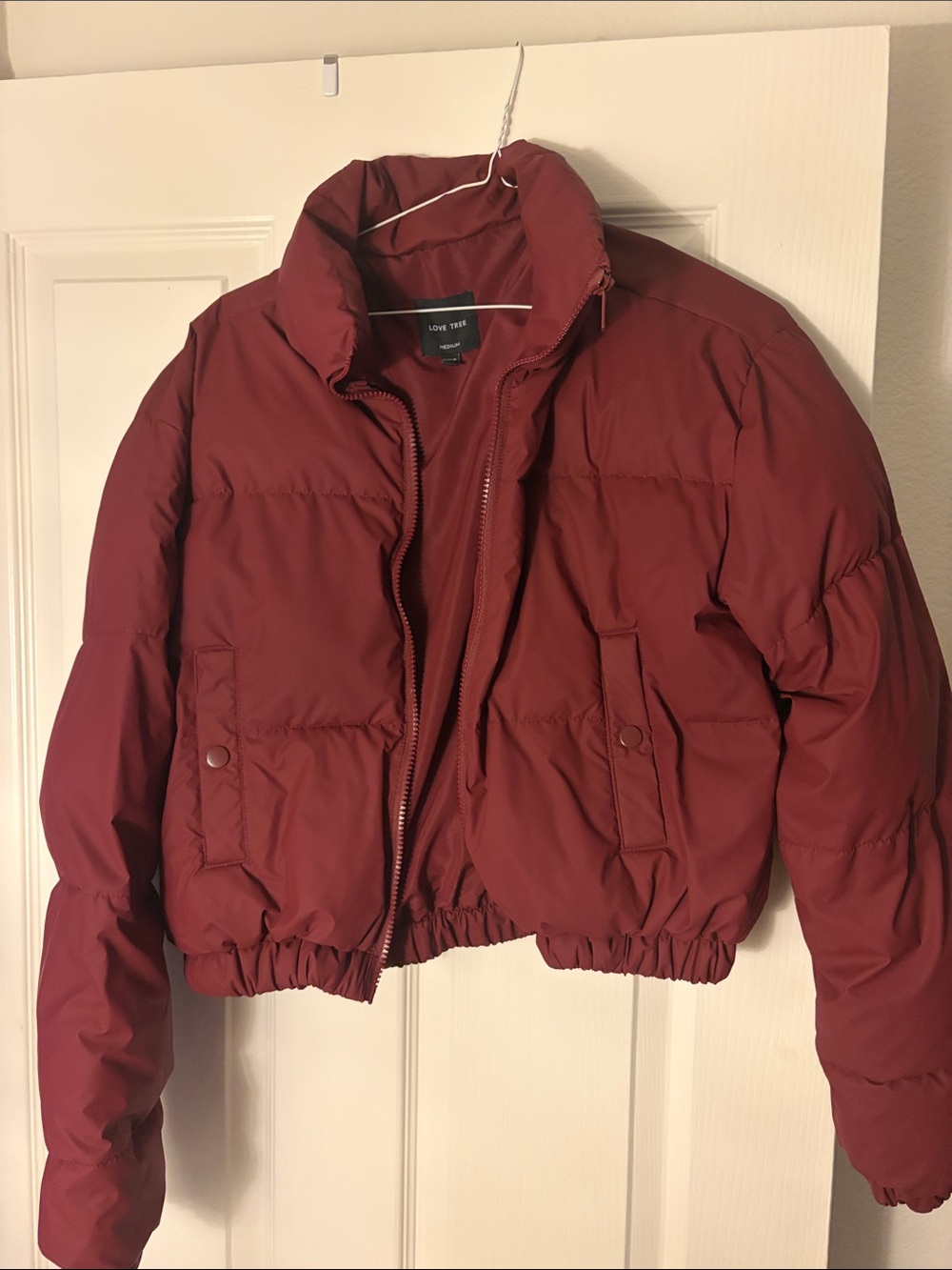 Love Tree Burgundy Cropped Puffer Jacket